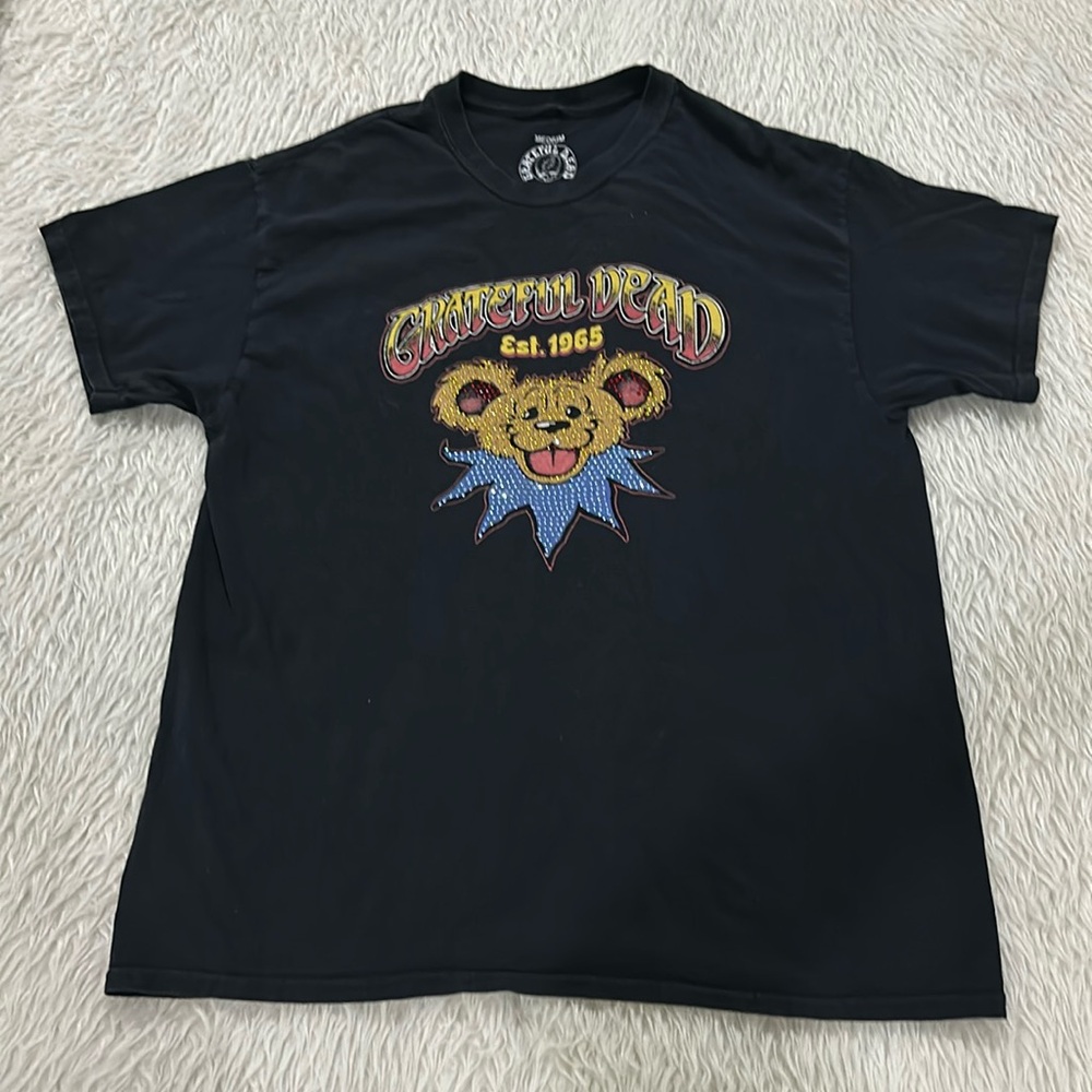 Grateful Dead black rhinestones sparkling distressed t shirt size medium
